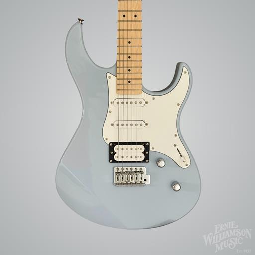 Yamaha Double-cutaway, solid alder body, 22 frets, maple neck, maple fingerboard, 1 humbucking and 2 single-coil pickups, chrome hardware; coil tap; Ice Blue